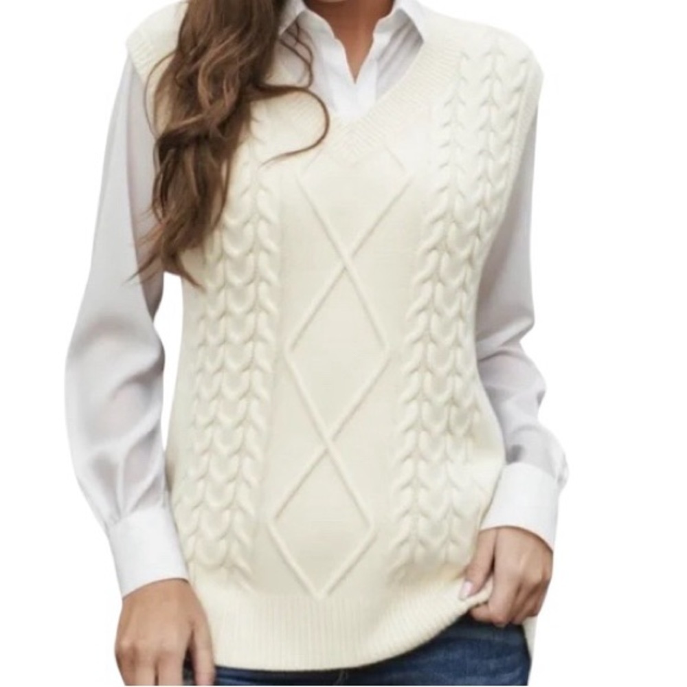 Cream Cable Knit Oversized Sweater Vest Eclectic Grandpa Old Money Academia